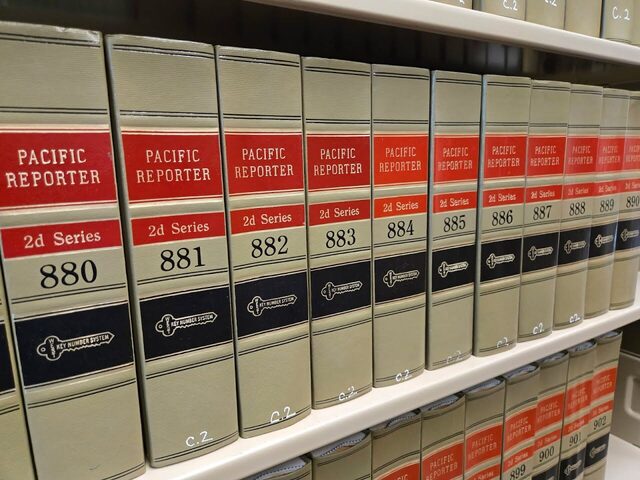 Pacific Reporter volumes on a law-library shelf